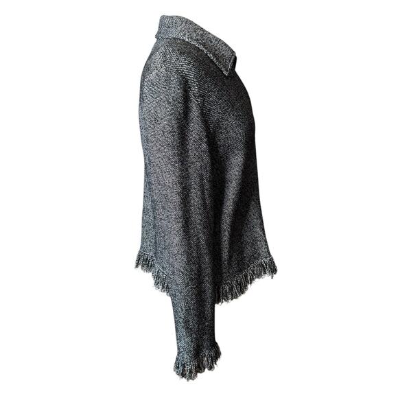 ST JOHN Jacket Black White Fringe 12 Blazer Cardigan Sweater Full Zip - Picture 8 of 9